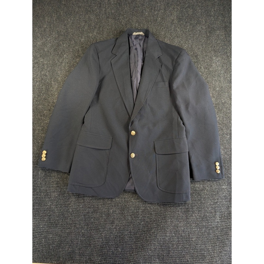 Haggar Blazer Mens L Blue Formal Business Single Breasted Notch Gold Button